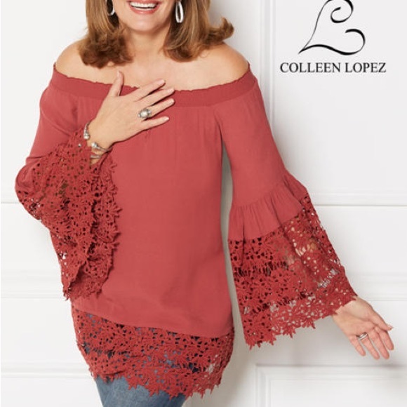 Colleen Lopez | A Bit of Romance Off-the-Shoulder Lace Crochet Tunic Top (PS) - Picture 2 of 16